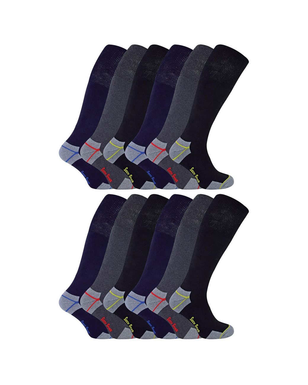 Sock Snob Blue 12 Pairs Knee High Cotton Rich Ultimate Work Socks for men