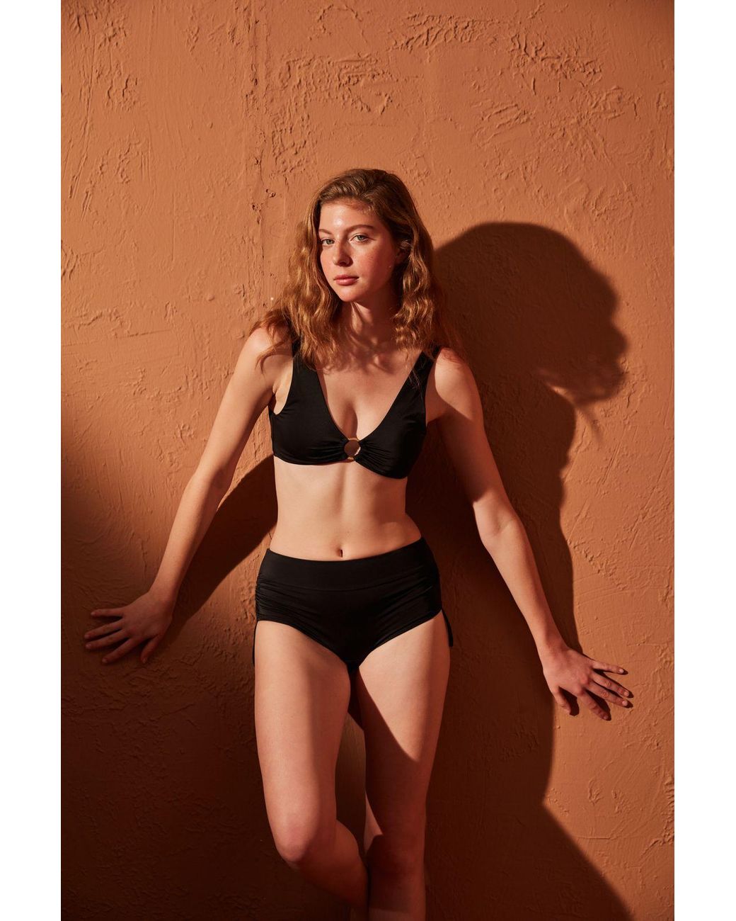 Penti Brown Solid Knit Bikini Top With Thick Straps