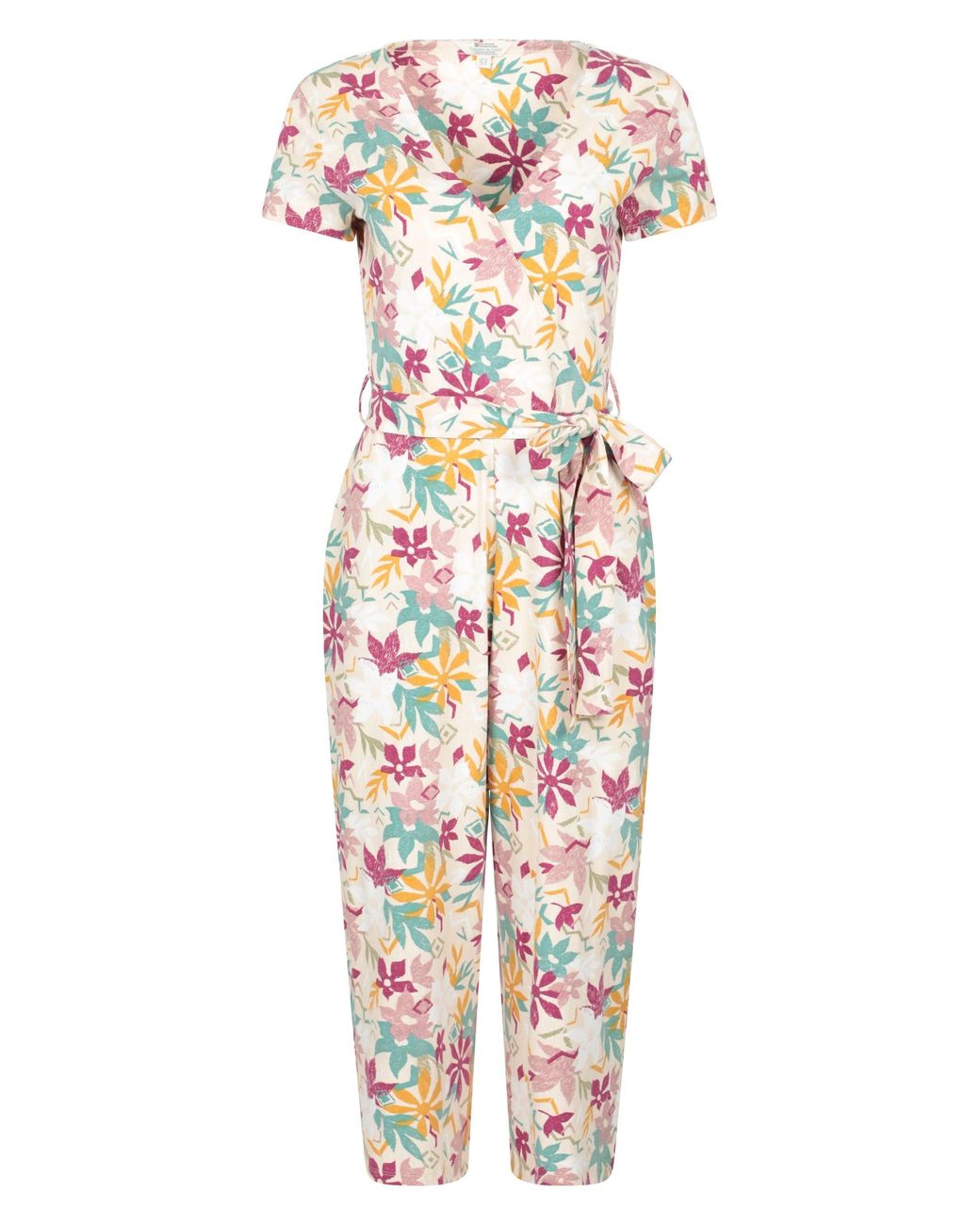 Mountain Warehouse White 'Santorini' Wrap Jumpsuit Casual Lightweight Short Sleeve With Tie Waist Cotton