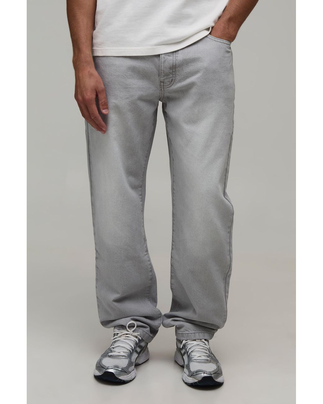 BoohooMAN Gray Essential Straight Fit Jeans for men