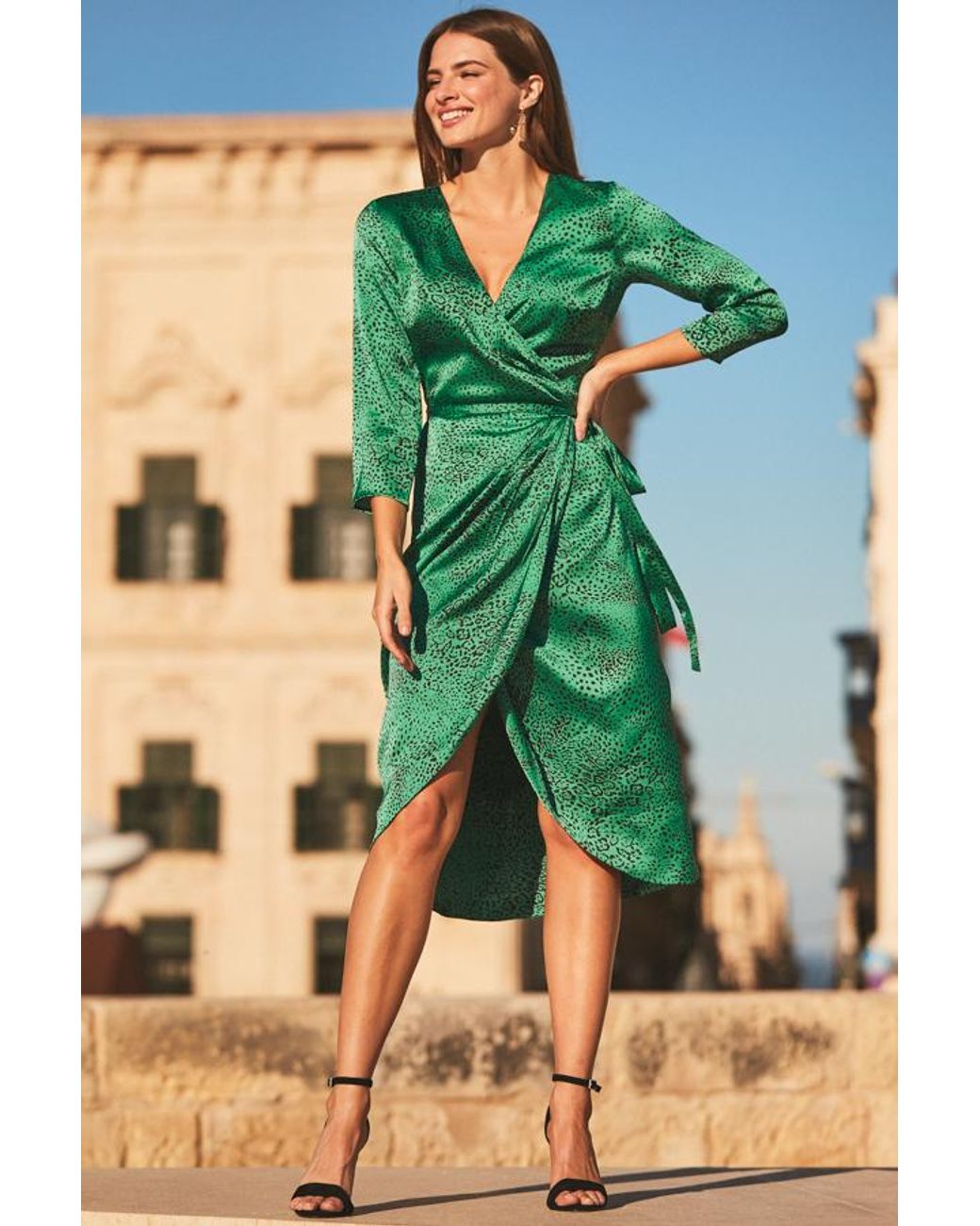 Sosandar Blue Animal Print Wrap Midi Dress