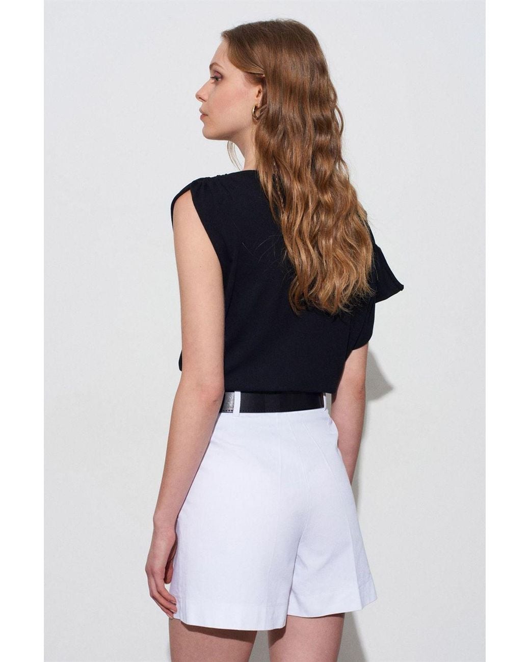 Dilvin White High-Waist Cotton Poplin Belted Shorts