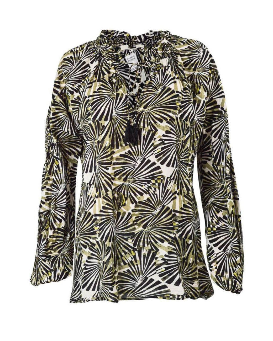 Secret Label Gray Palm Print Tassle Blouse