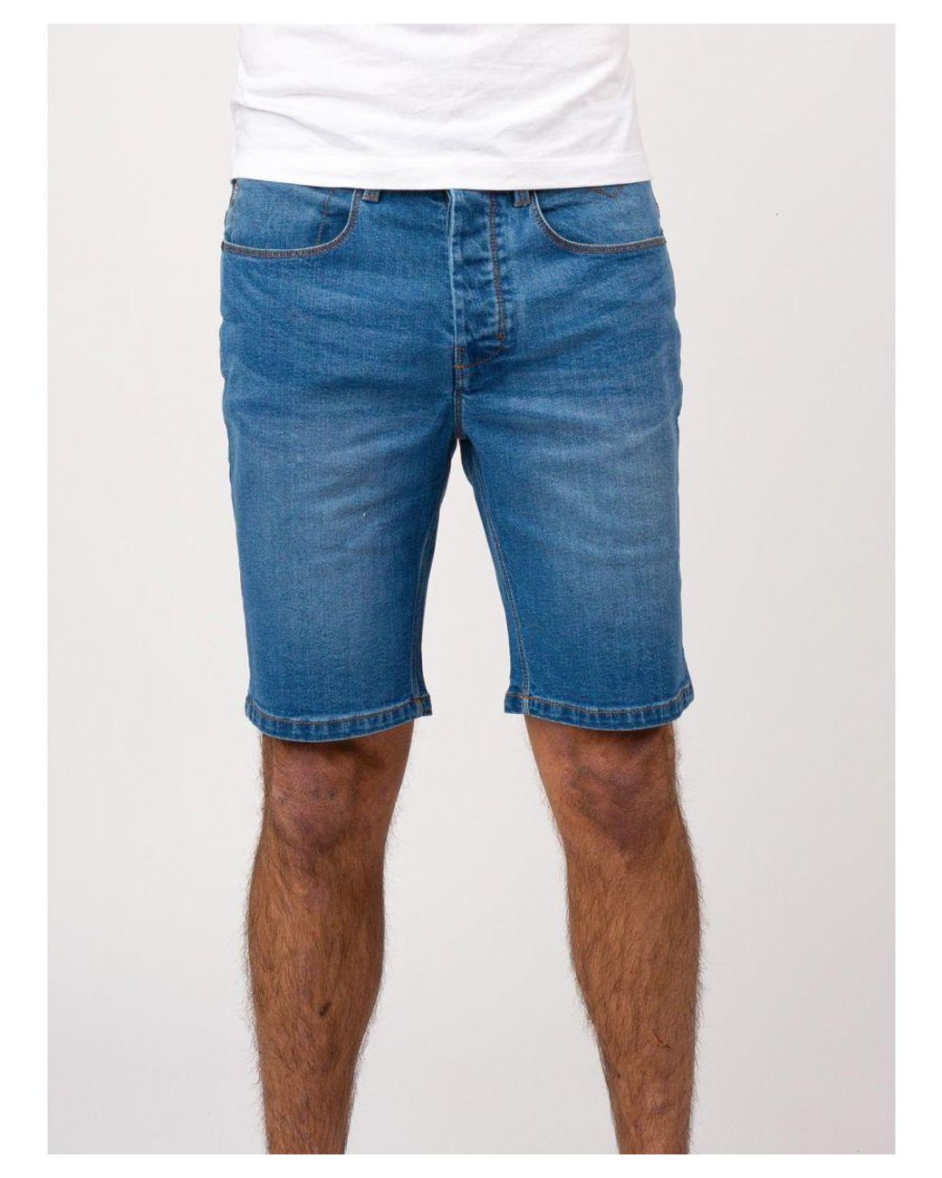 Luke 1977 Blue Short Edward Mid Wash Denim Shorts for men