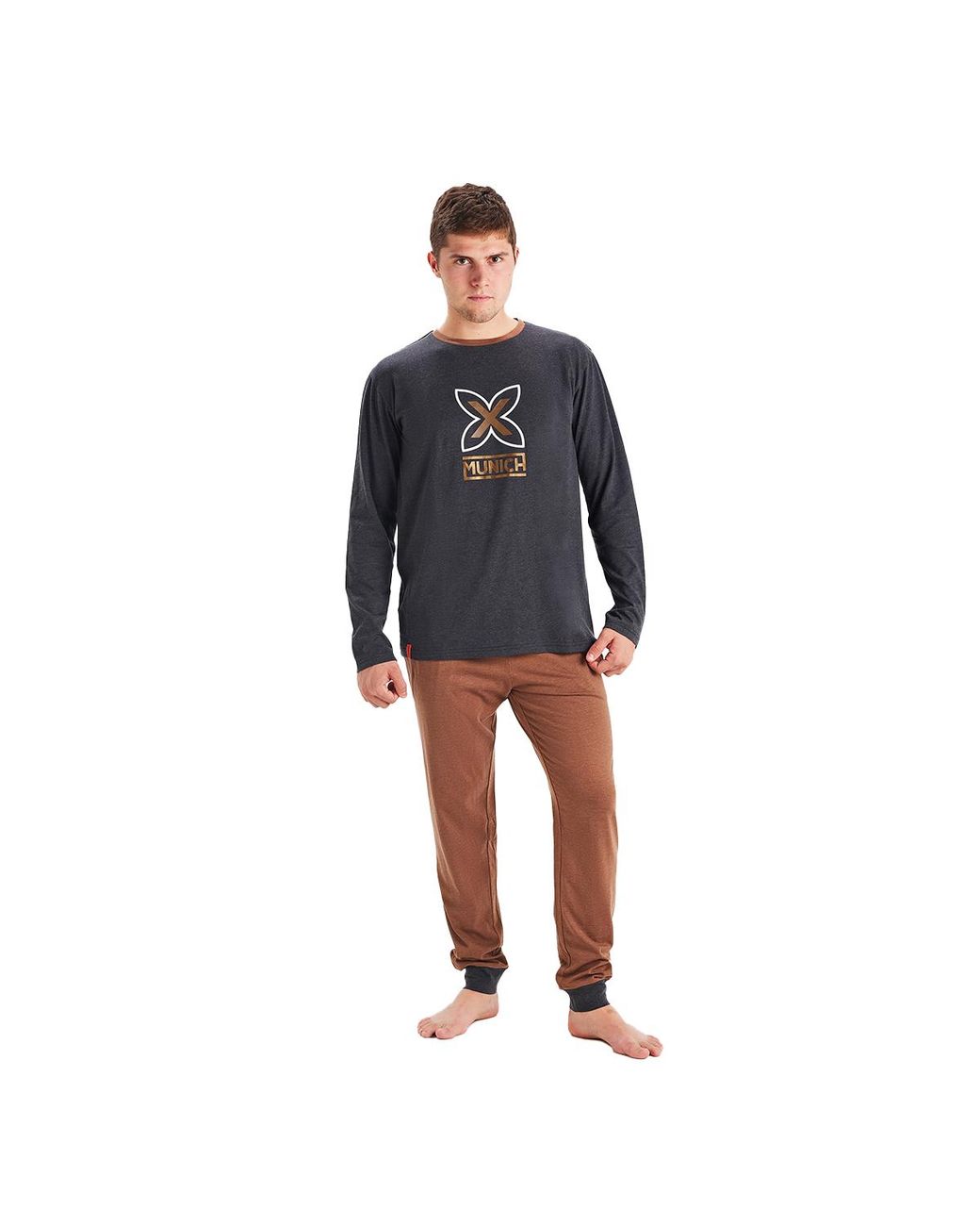 Munich Black Winter Pajamas Long Sleeve Round Neck Mu1 for men