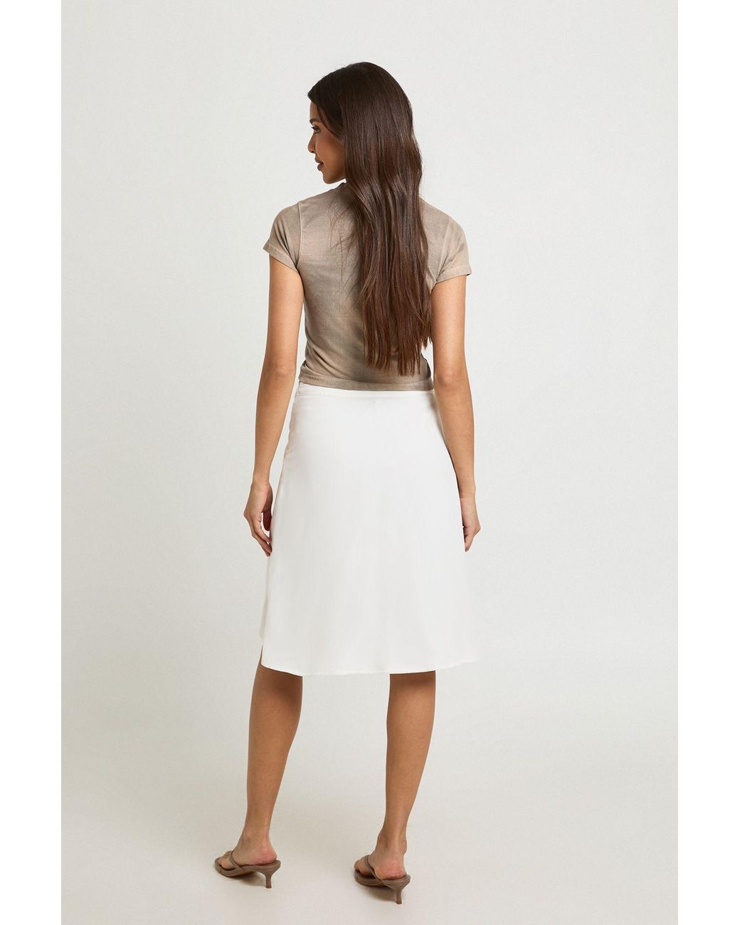 Boohoo White Crinkle Chiffon Awkward Length Midi Skirt