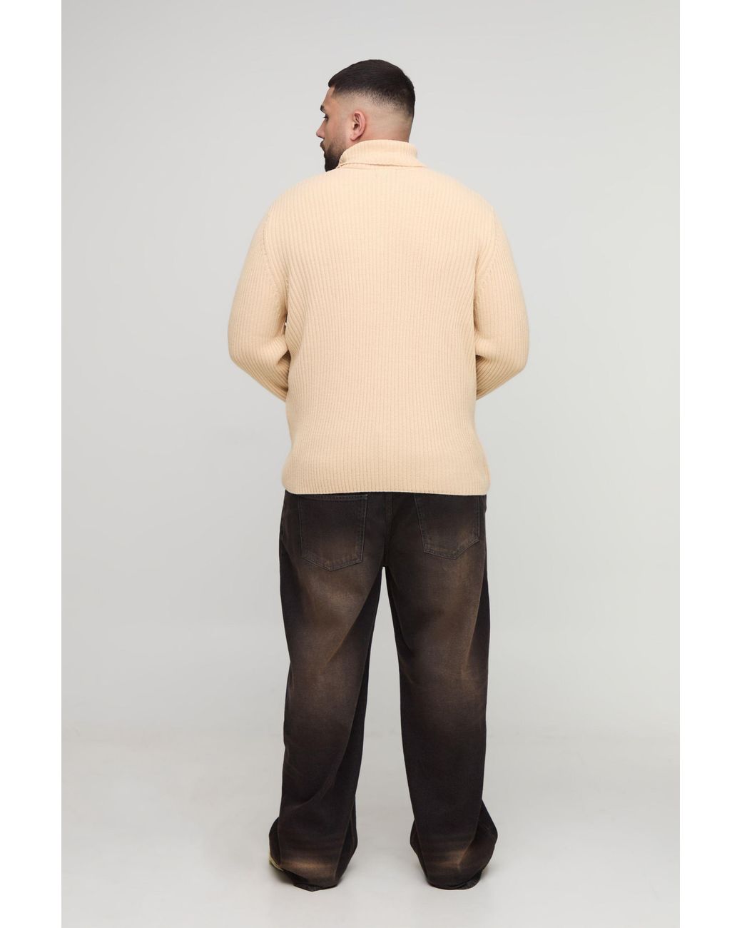 BoohooMAN Natural Plus Basic Regular Fit Ribbed Roll Neck Jumper for men