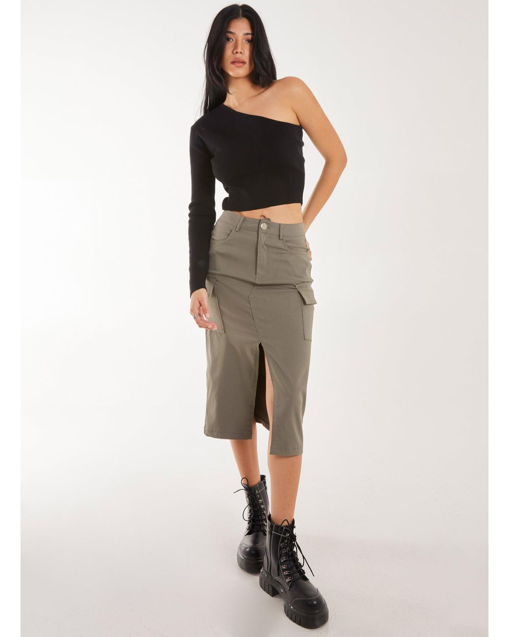 Pink Vanilla Natural Utility Cargo Midi Slit Skirt
