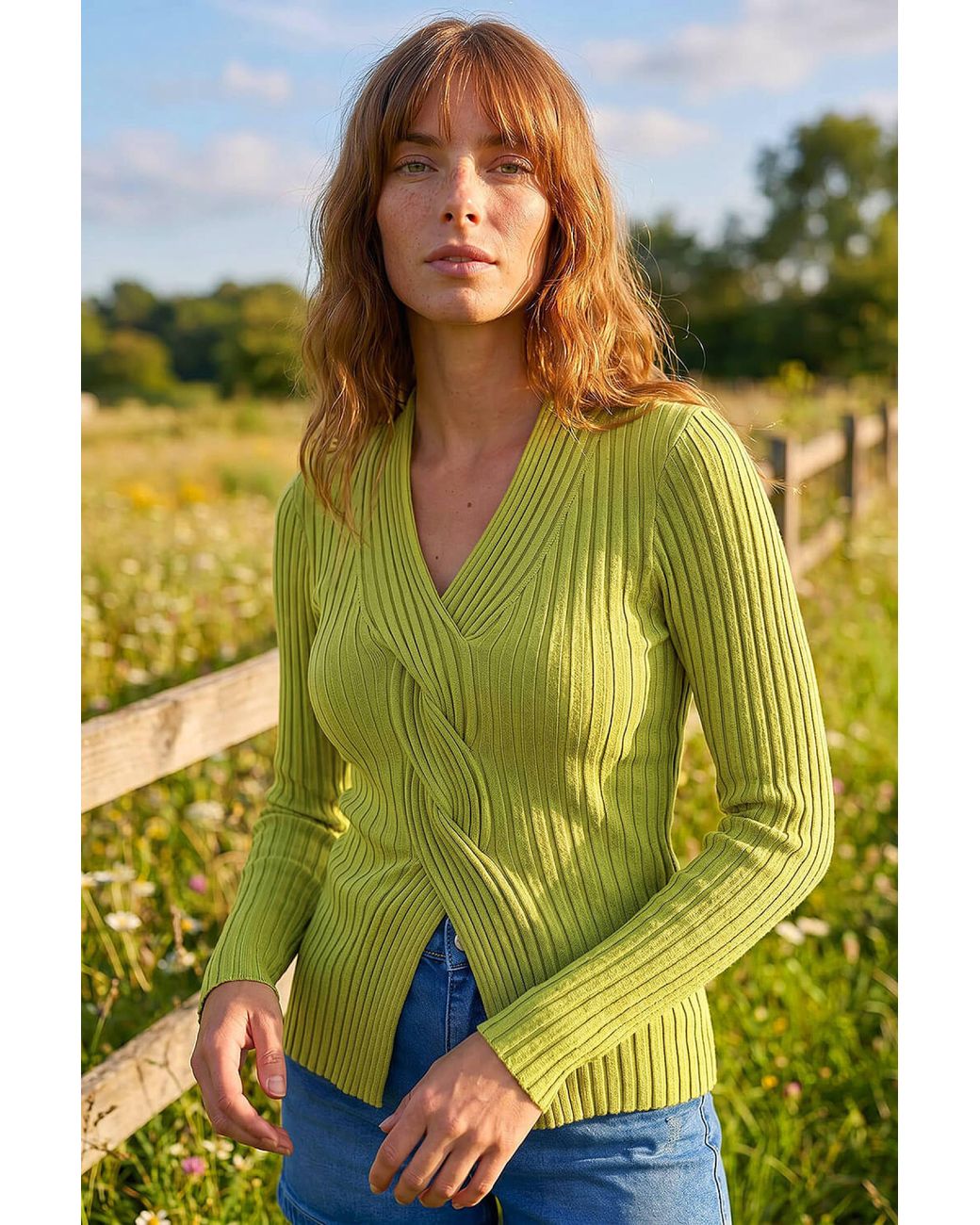 Roman Yellow Cable Split Detail Rib Jumper