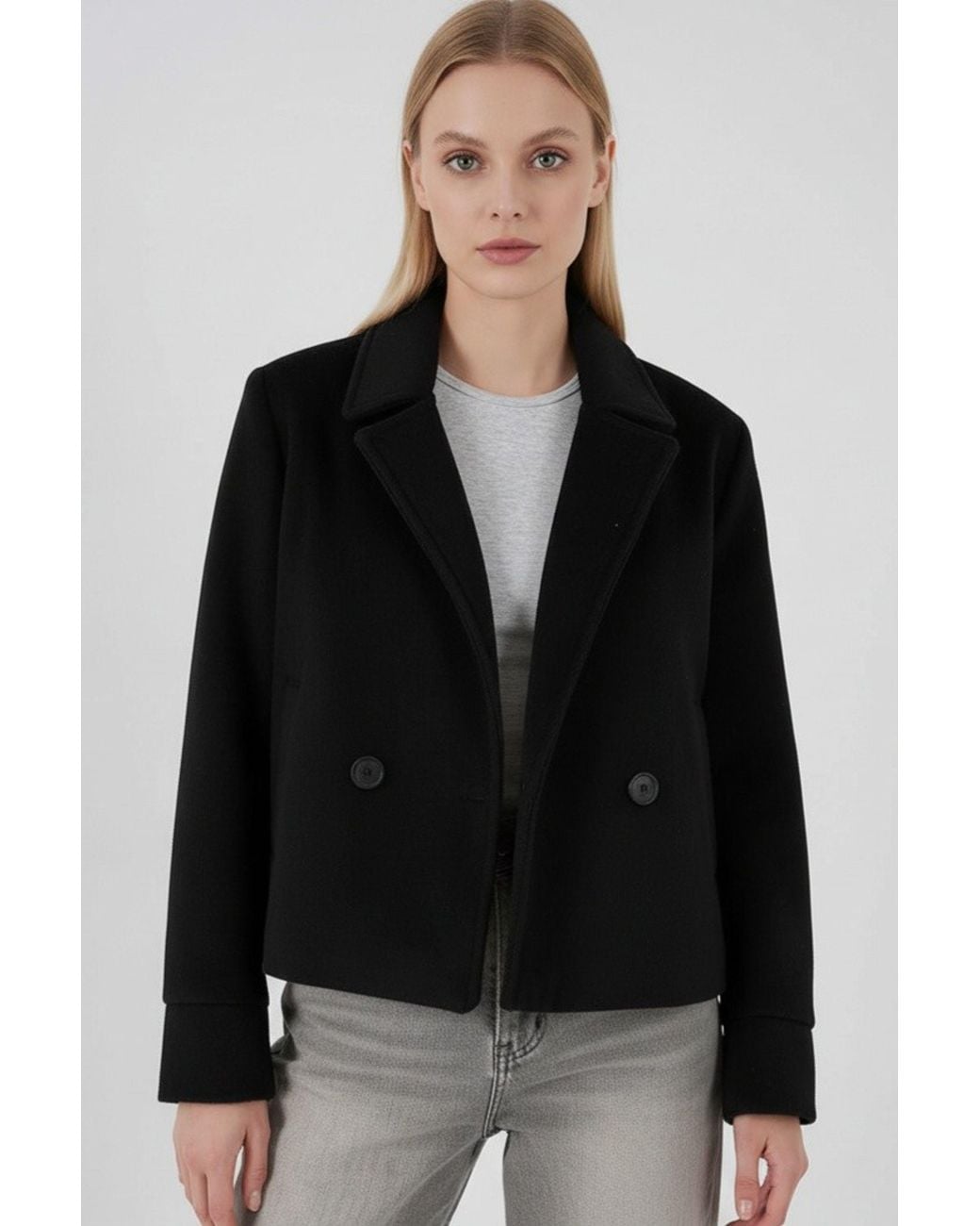 Bigdart Black Textured Double Breasted Jacket