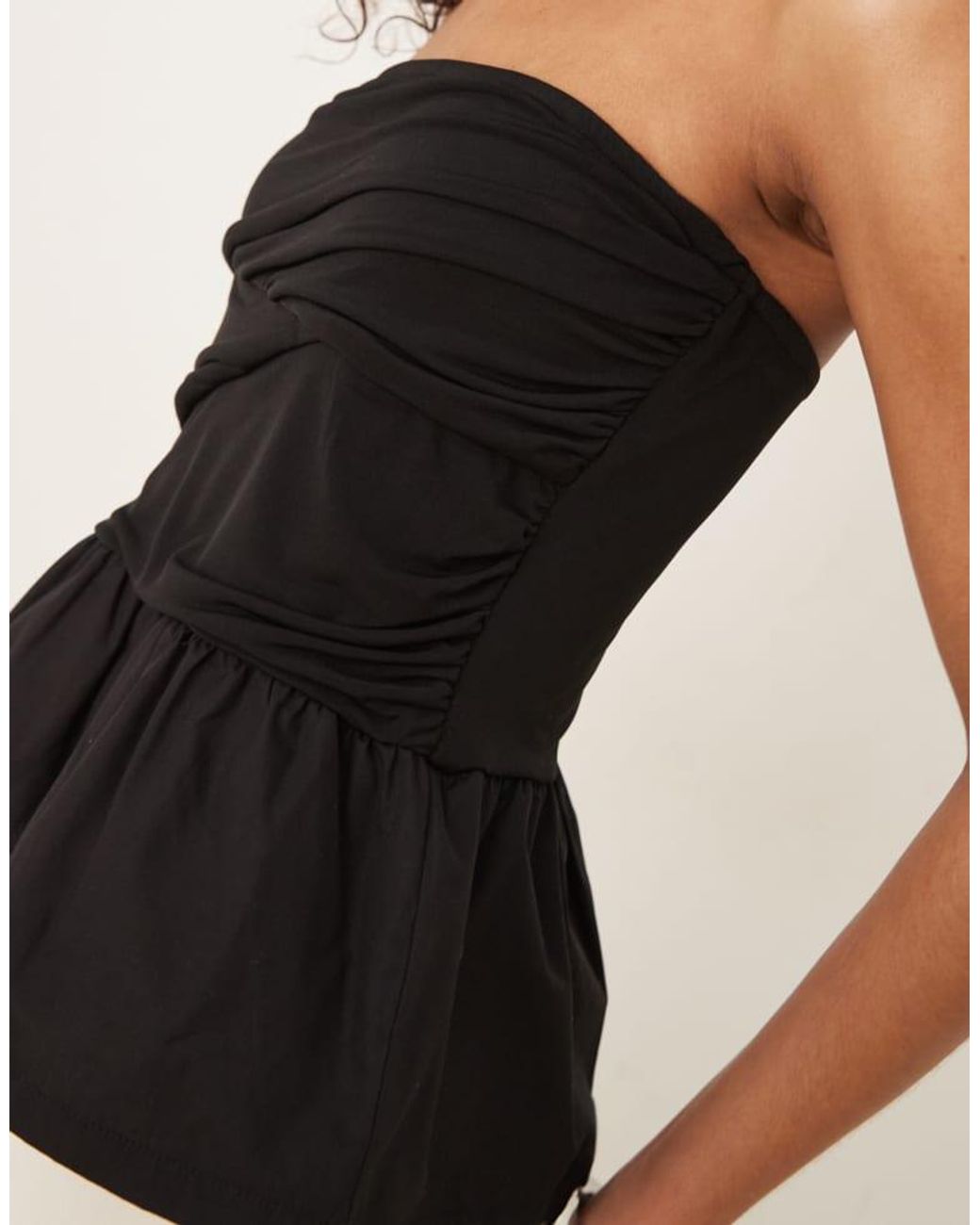 ASOS Black Mix Bandeau Top With Ruching Detail
