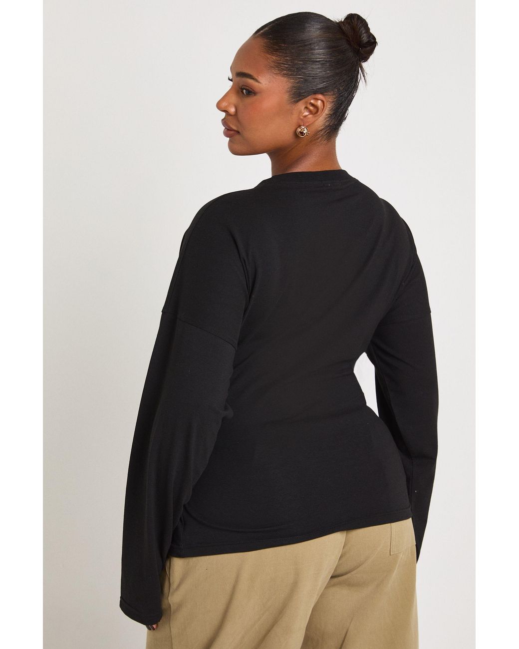 Boohoo Black Plus Wrap Ruched Long Sleeve Top