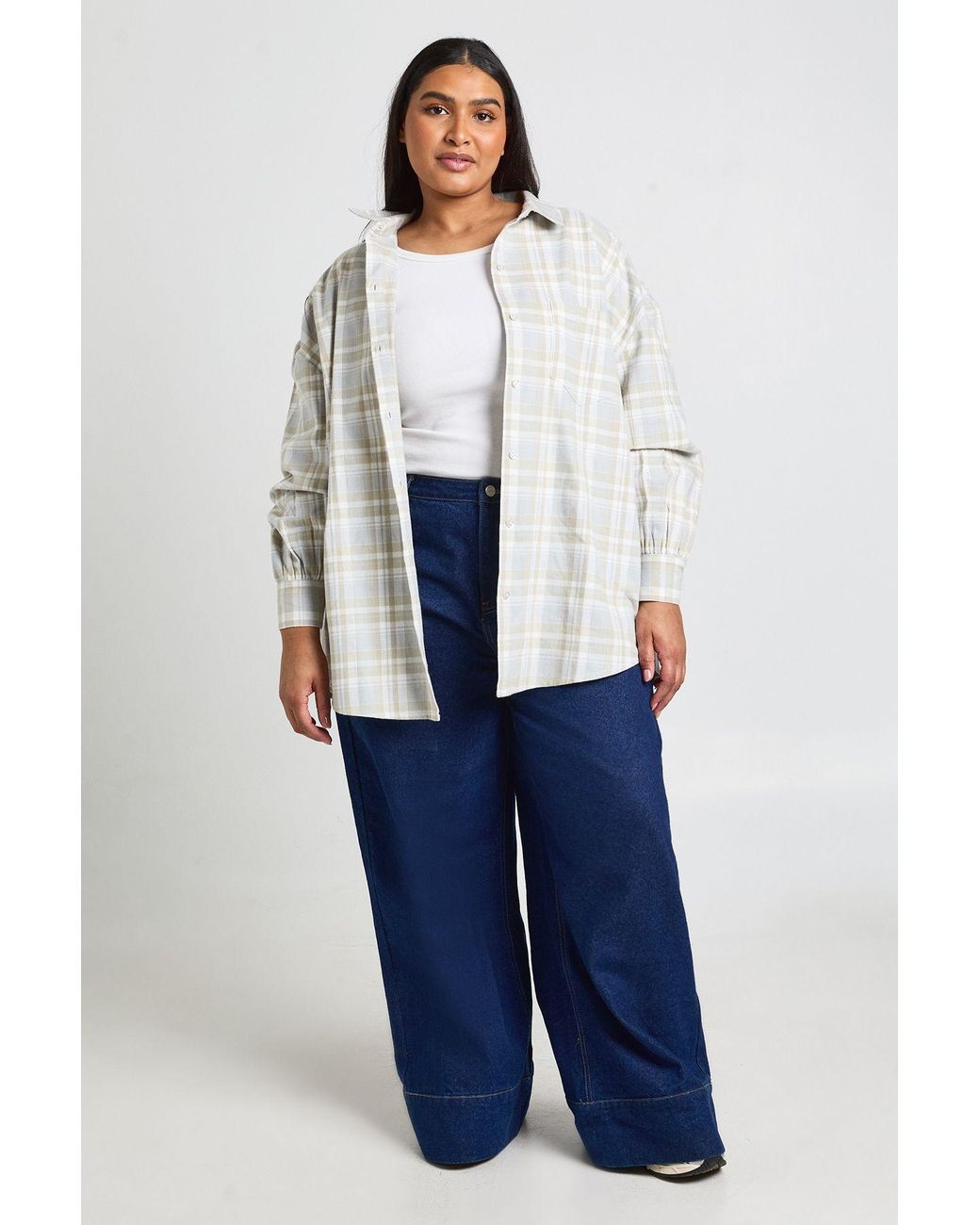 Boohoo Blue Plus Check Oversized Shirt