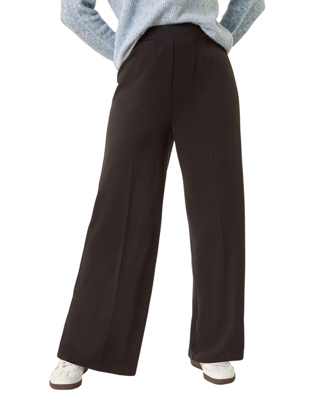 Roman Black Wide Leg Ponte Stretch Trouser