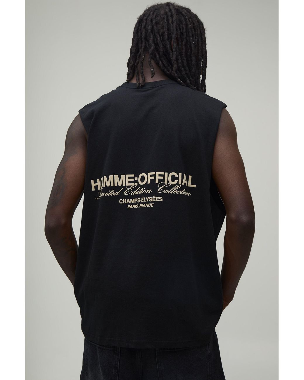 BoohooMAN Black Oversized Homme Rubber Print Tank for men