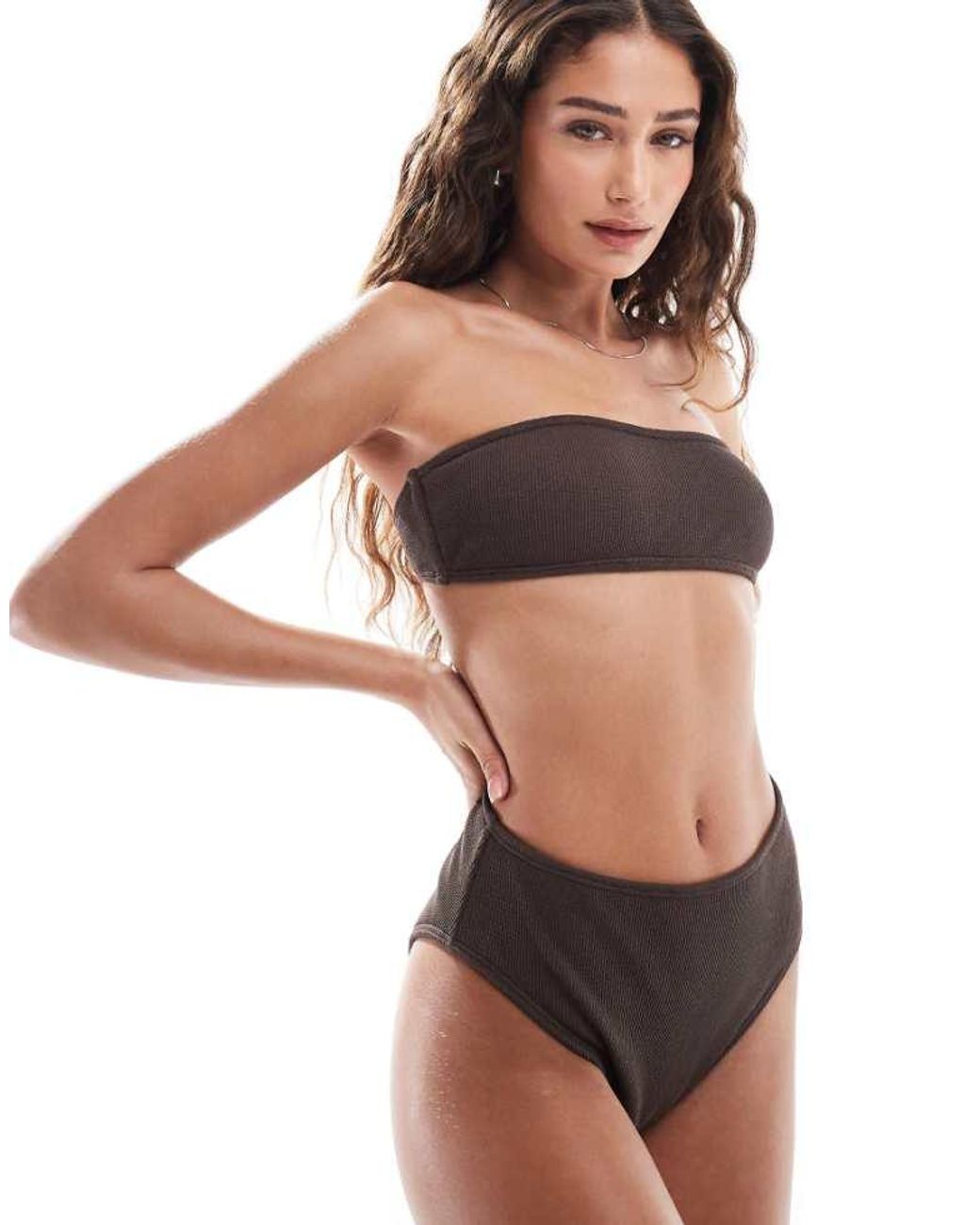 4th & Reckless Brown Crinkle Bandeau Bikini Top Co-Ord