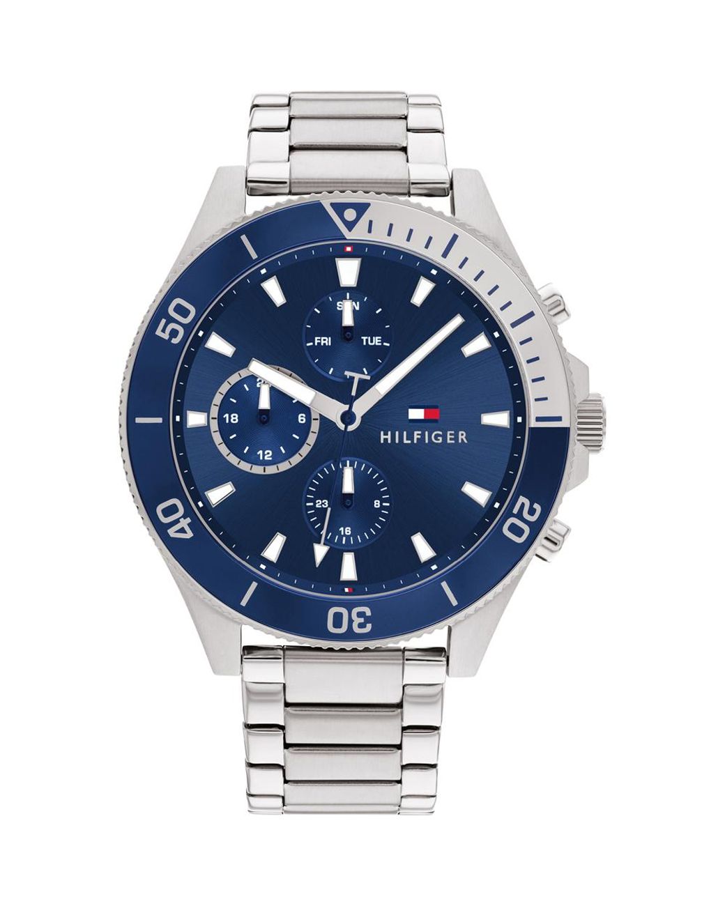 Tommy Hilfiger Blue Quartz Stainless Steel And Link Bracelet Watch for men