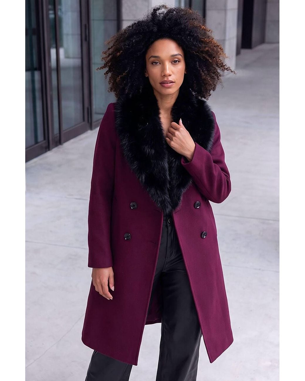 Roman Purple Faux Fur Trim Tailored Coat