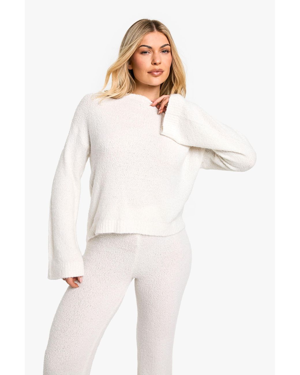 Boohoo White Open Back Boucle Jumper