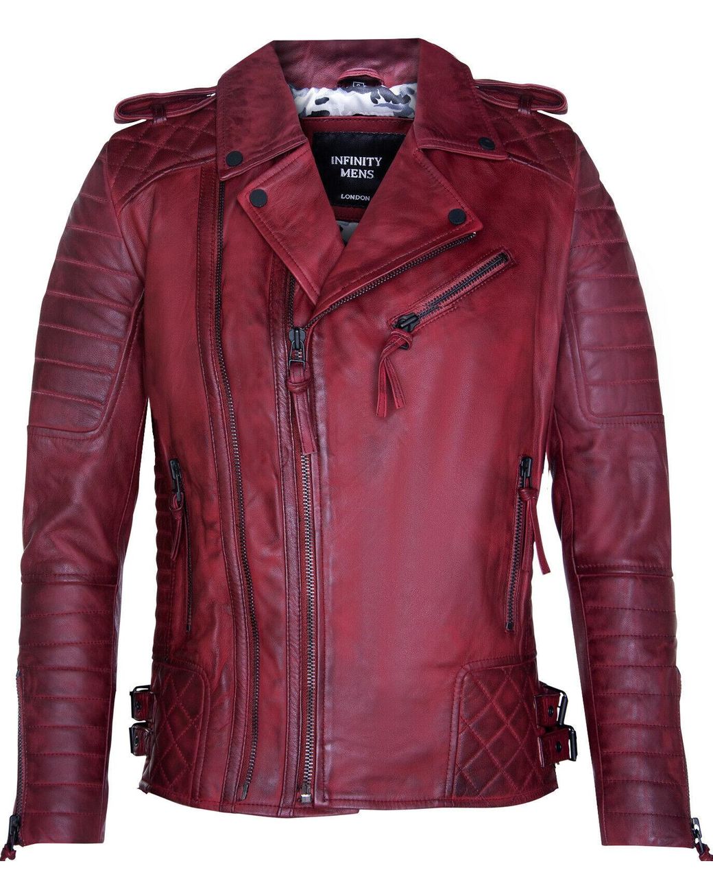 Infinity Leather Red Biker Quilted Brando Motorcycle Jacket for men