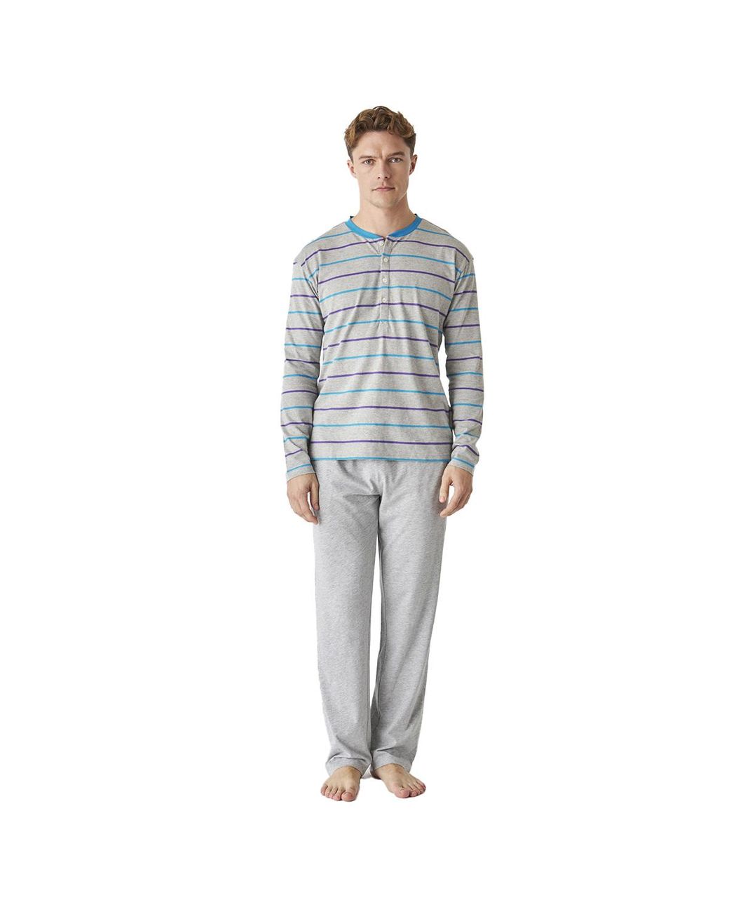 J&j Brothers Gray Long-Sleeved Cotton Pajamas With A Half-Zip Jjbep5500 for men