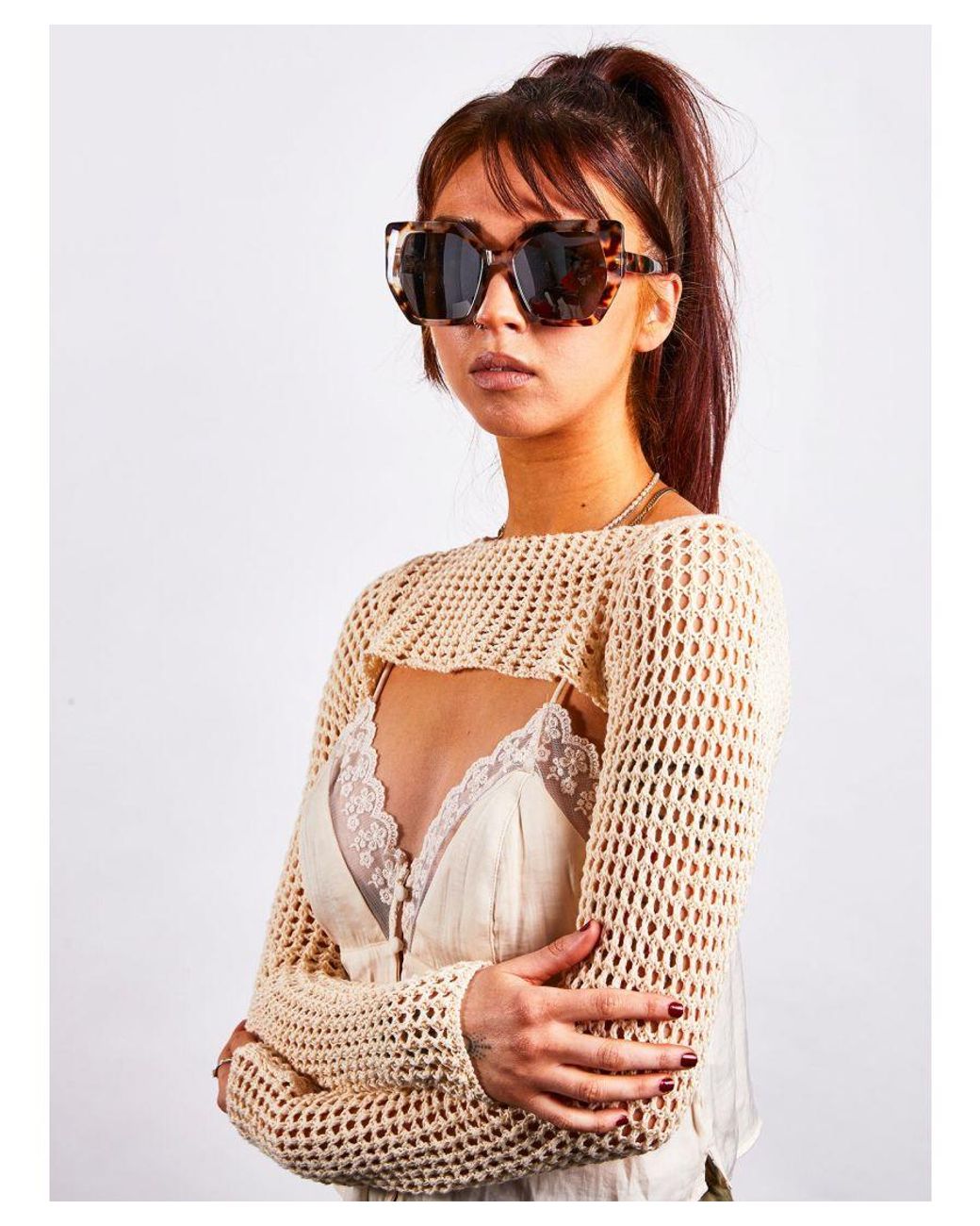SVNX Orange Tortoiseshell Oversized Cat Eye Sunglasses
