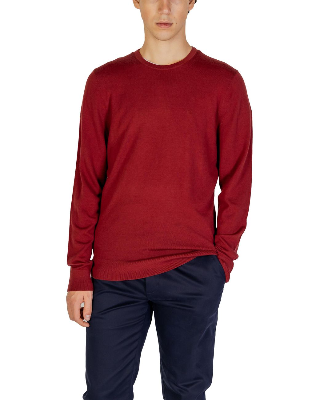 Calvin Klein Red Crew Neck Sweater Solid Burgundy for men