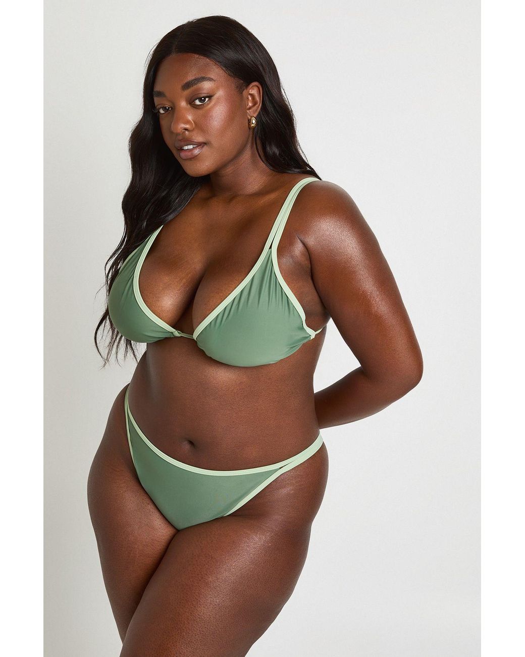 Boohoo Brown Plus Contrast Bikini Top