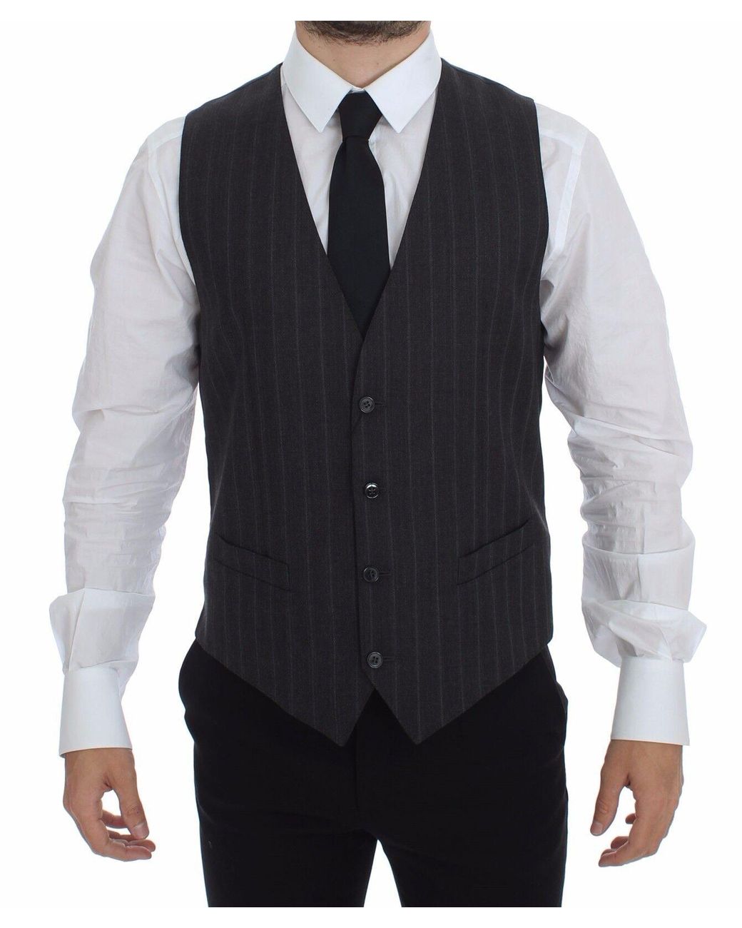 Dolce & Gabbana Blue Striped Wool Logo Vest Gilet Weste for men