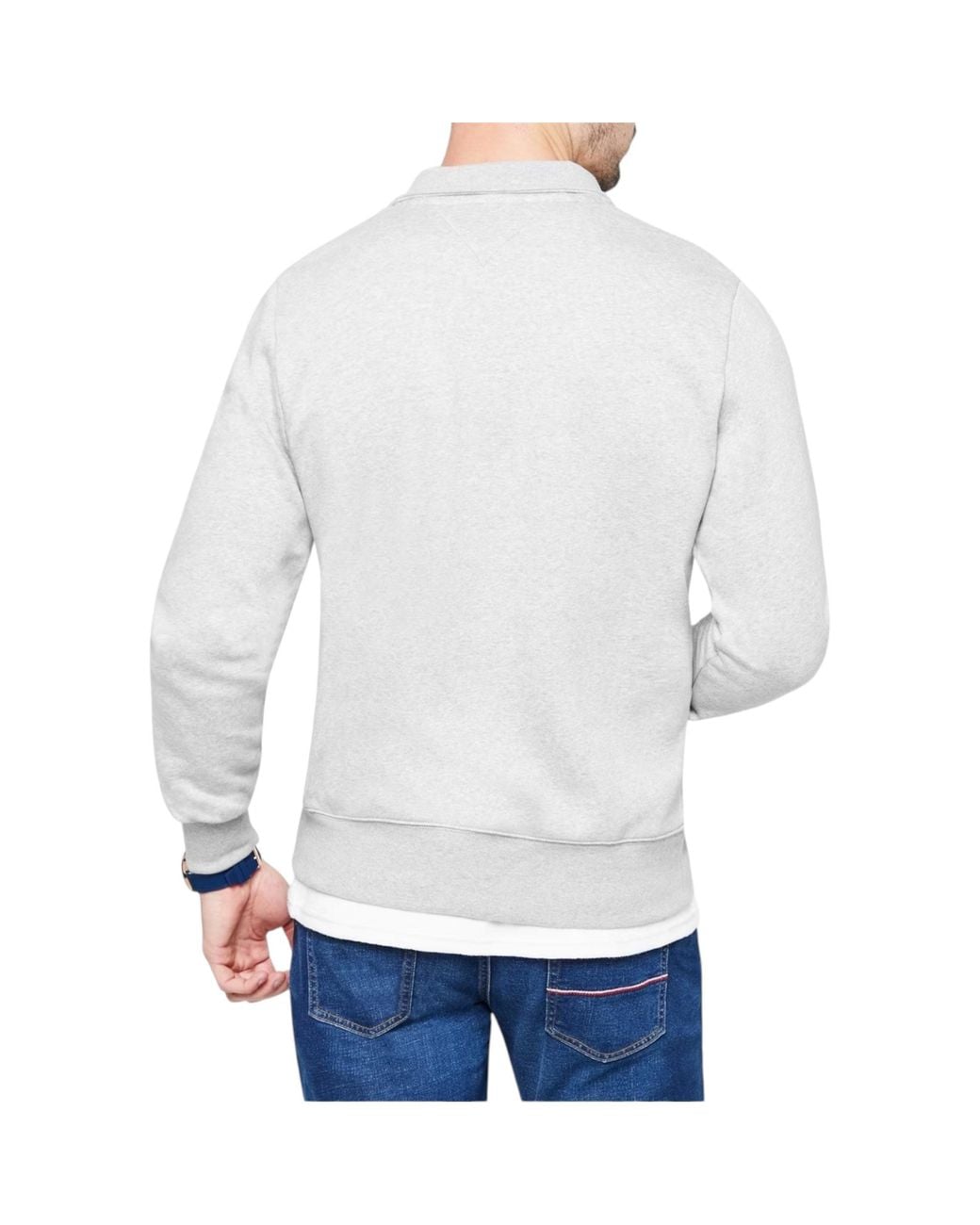 Tommy Hilfiger Gray Sweatshirts Regular Fit Logo Mock Turtleneck Half-Zip Sweats for men