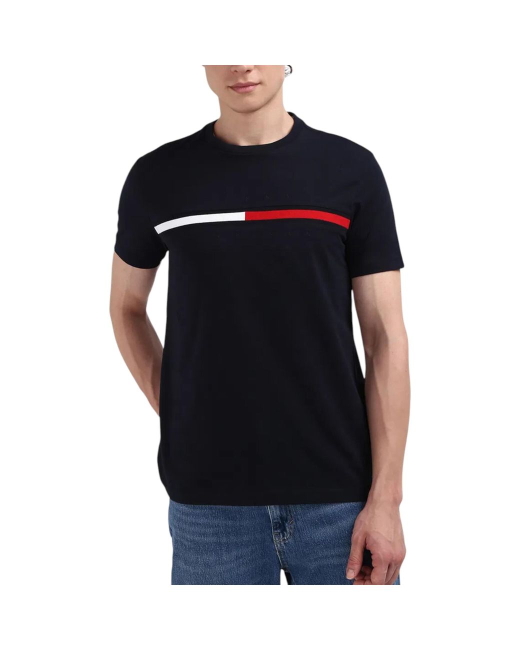 Tommy Hilfiger Black T Shirts Crew Neck Signature Stripe for men