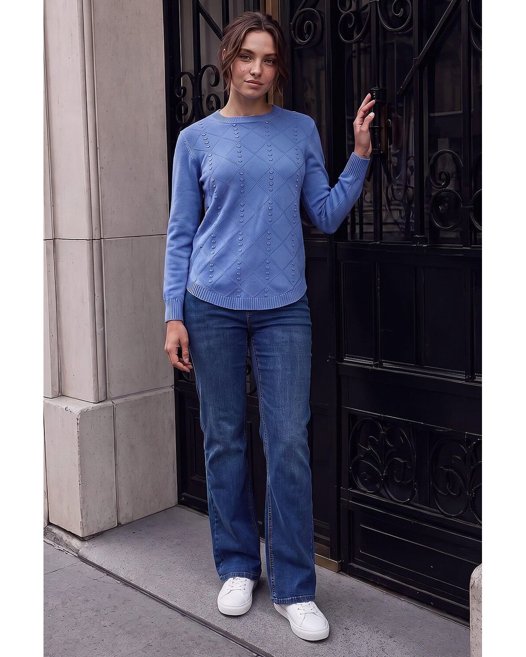 Roman Blue Petite Cable Knit Curved Hem Jumper