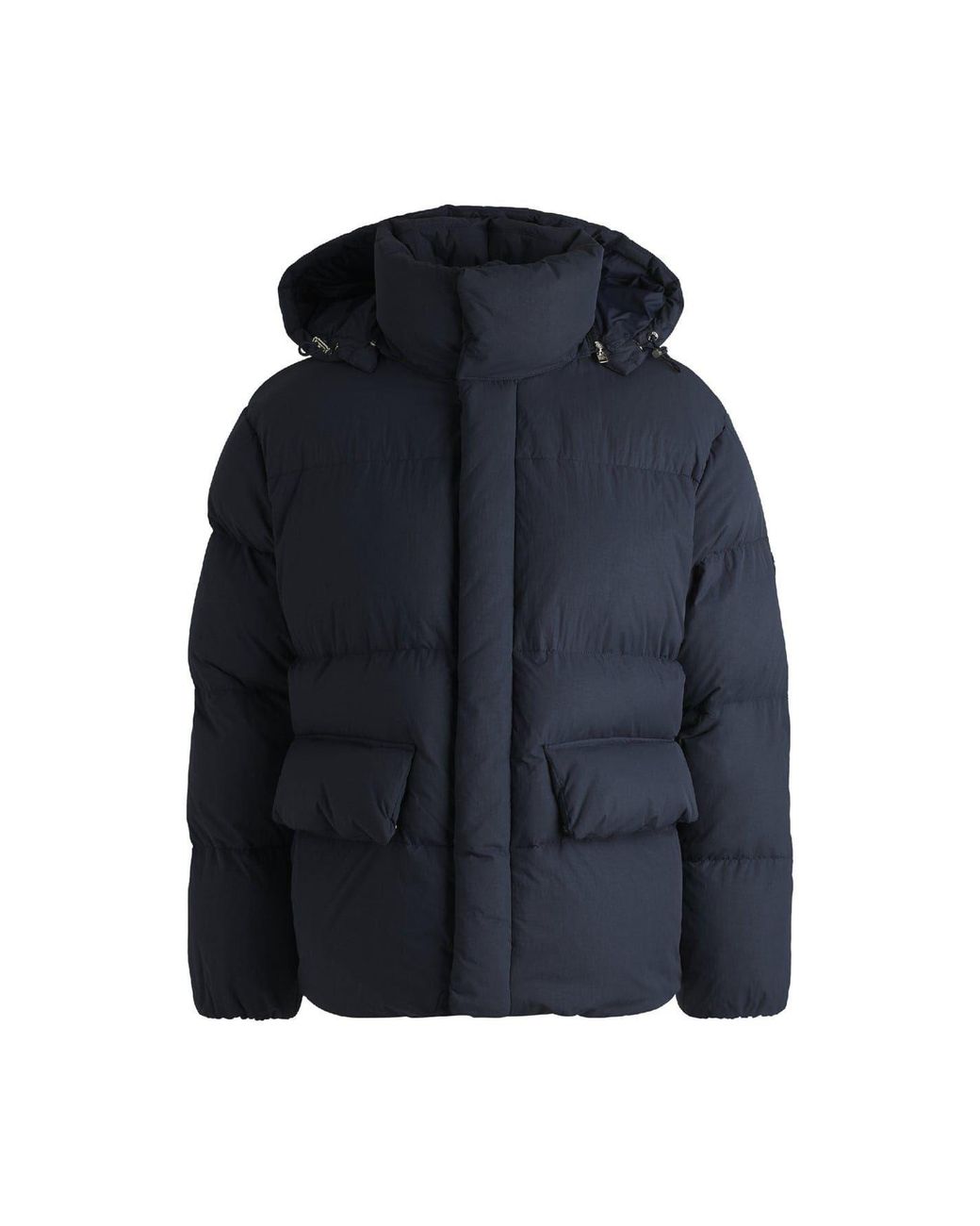 Boss Blue Celvie Hooded Snap Button Solid Patterned Puffer Jacket for men