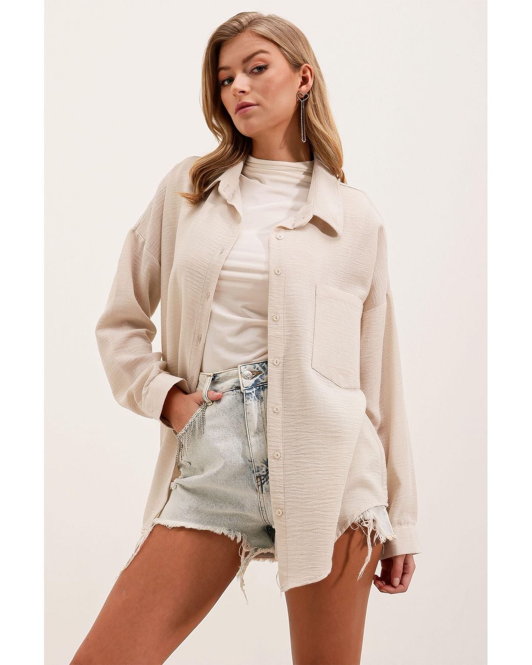 Bigdart Natural Linen Blended Shirt With Button Closure