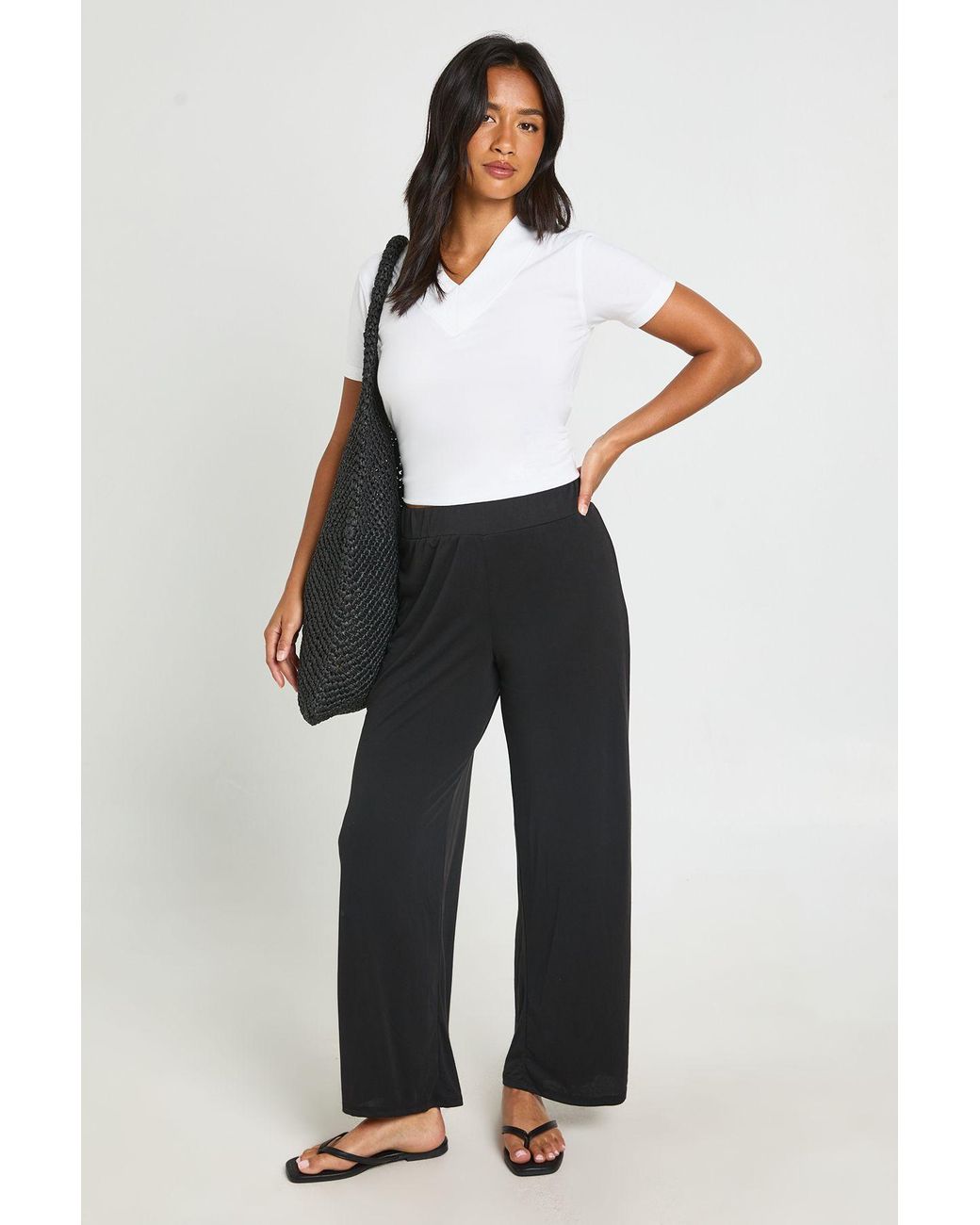 Boohoo Blue Petite Modal Straight Leg Trouser