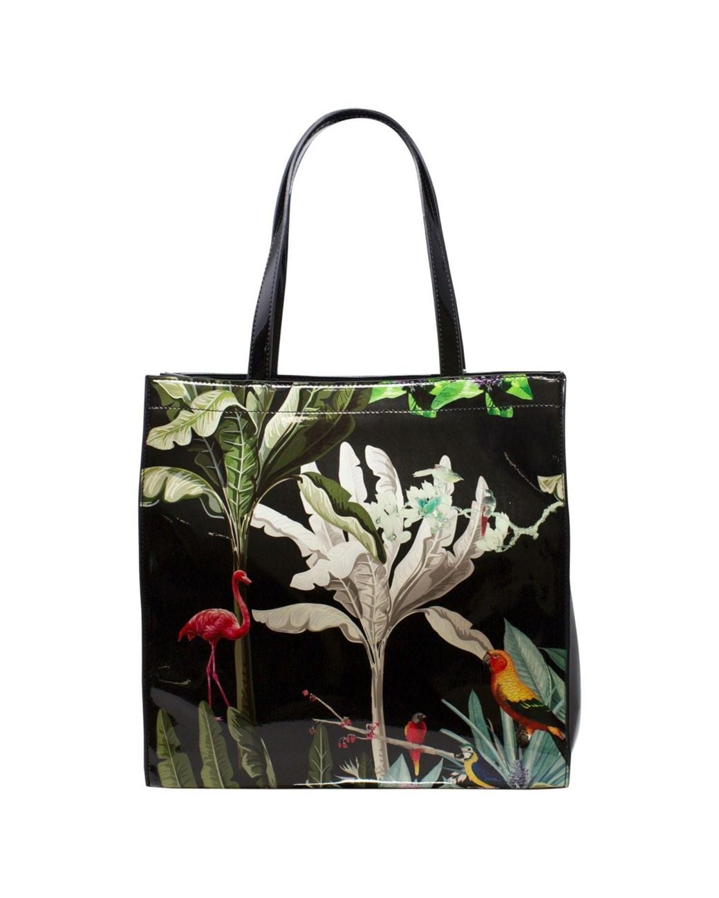 SVNX Black Glossy Tropical Print Tote Bag