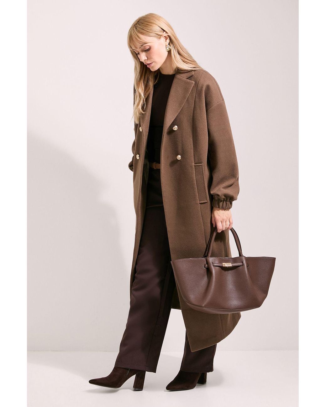 PRINCIPLES Natural Oversized Drop Shoulder Double Breasted Coat