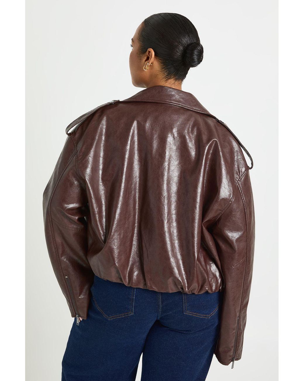 Boohoo Red Plus Faux Leather Bubble Hem Biker Jacket
