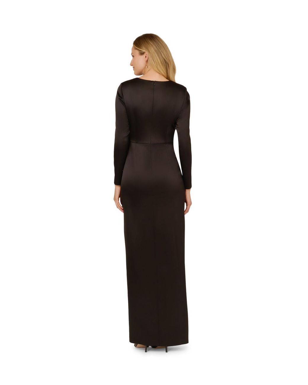 Adrianna Papell Black Stretch Satin Ruffle Gown