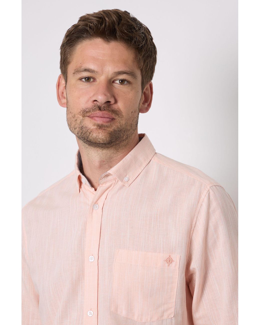 MAINE Pink Soft Stripes Long Sleeve Shirt Button Down Viscose for men