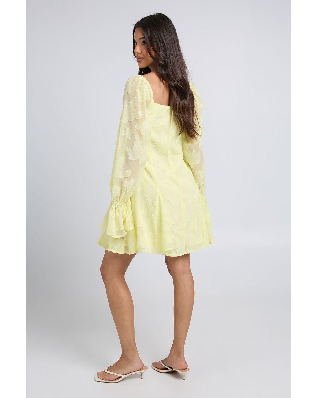 Boohoo Yellow Burnout Floral Godet Hem Mini Dress