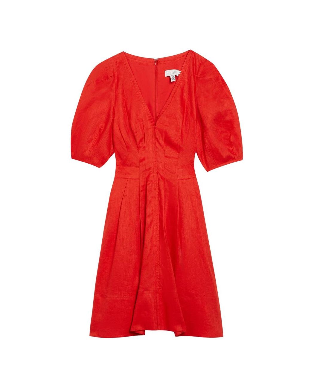 Ted Baker Red Koyo Linen Puff Sleeve Mini Dress