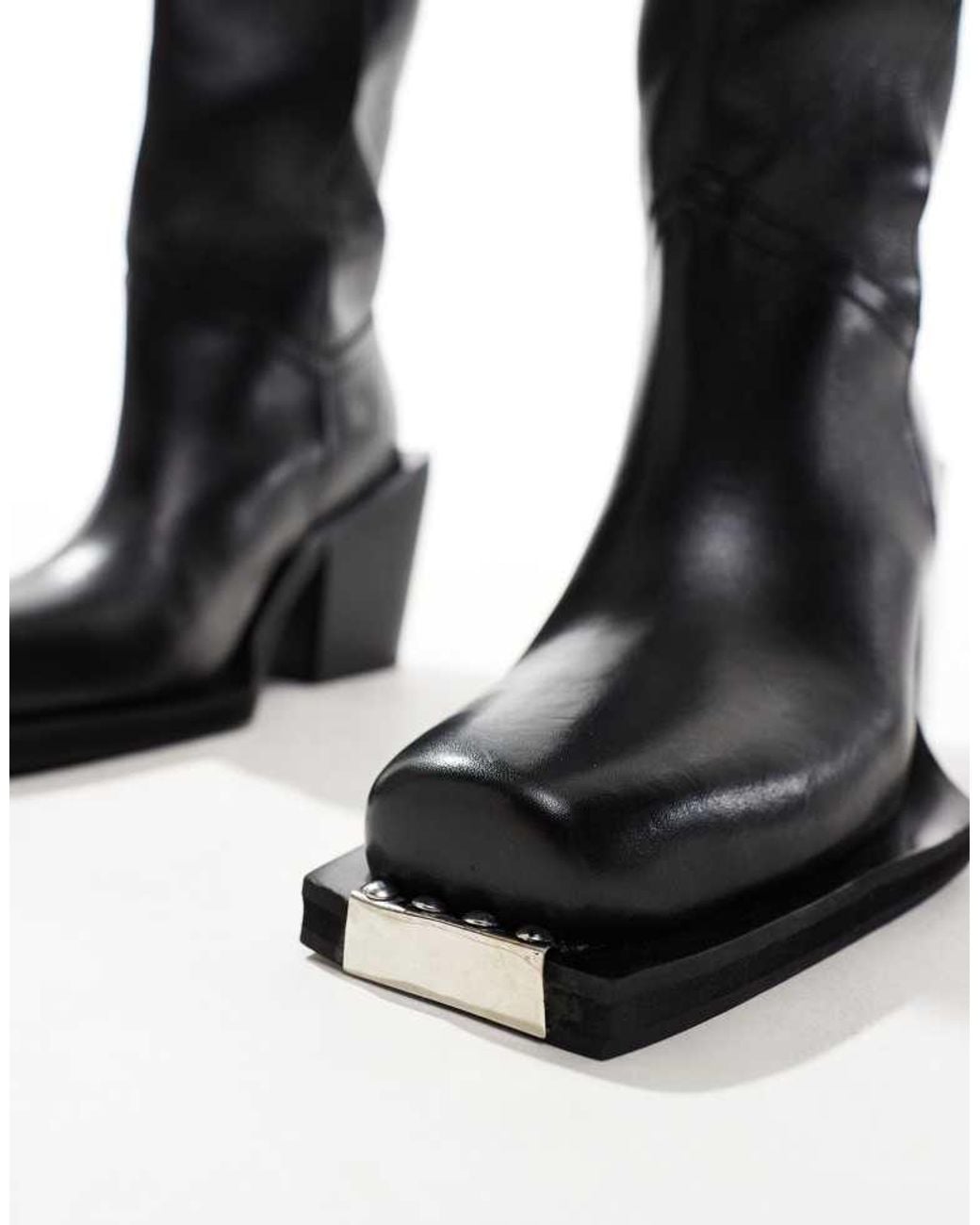 ASOS Black Celia Leather Western Pull On Boots