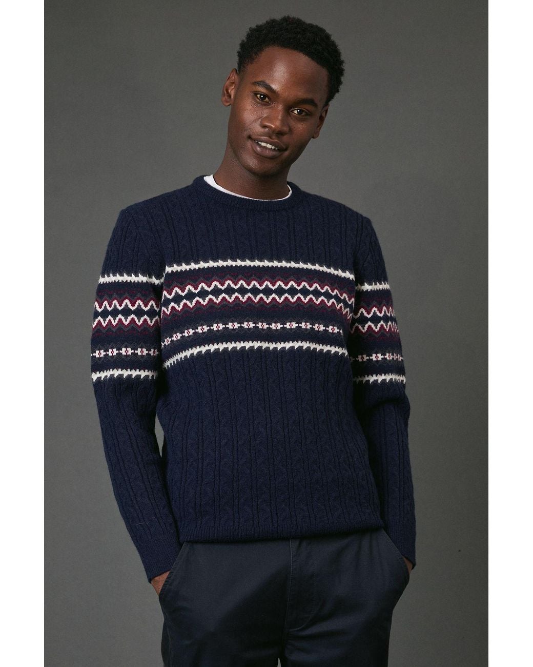 MAINE Blue Cable Christmas Jumper Cotton for men
