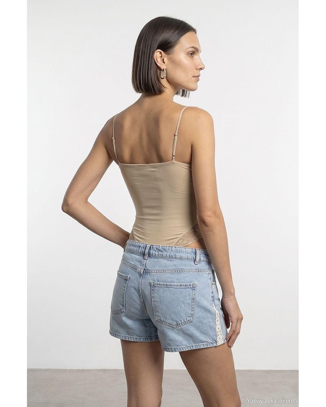 Dilvin Blue Lace Sleeveless Slim-Fit Bodysuit Blouse