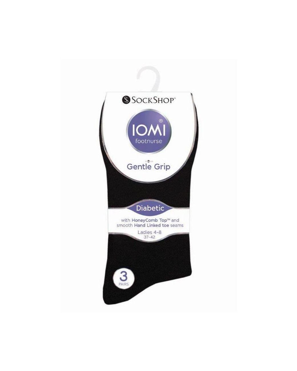 IOMI Black Ladies 6 Pack Non Elastic Diabetic Socks With Hand Linked Toe Seams