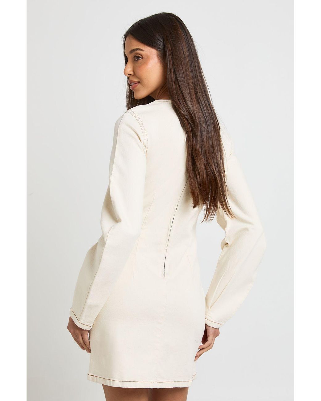 Boohoo Natural Barrel Sleeve Denim Mini Dress