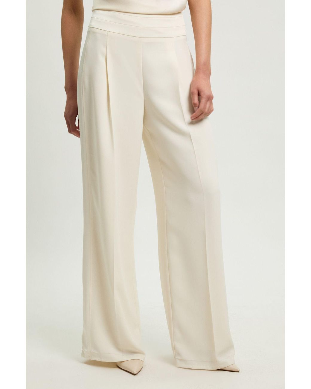 Karen Millen Natural Satin Back Crepe Tailored Wide Leg Trouser