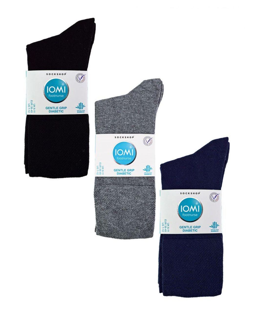 IOMI Blue 6 Pack Diabetic Bamboo Socks for men