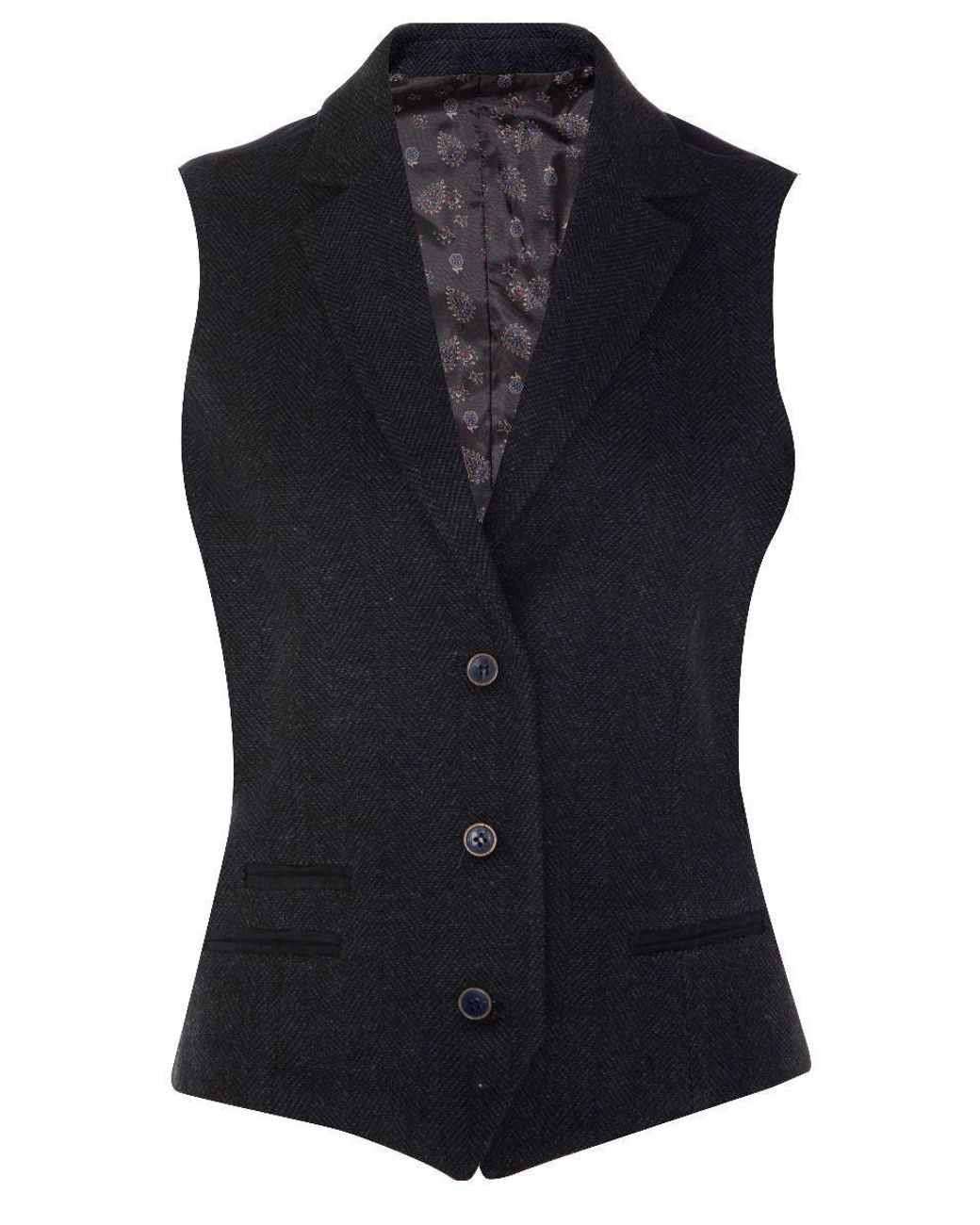 TruClothing Black Tweed 1920S Herringbone Waistcoat